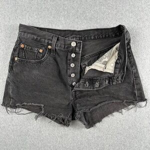 Levis 501 Womens Black Jean Cut Off Shorts High Rise Button Fly W29 Denim Rodeo